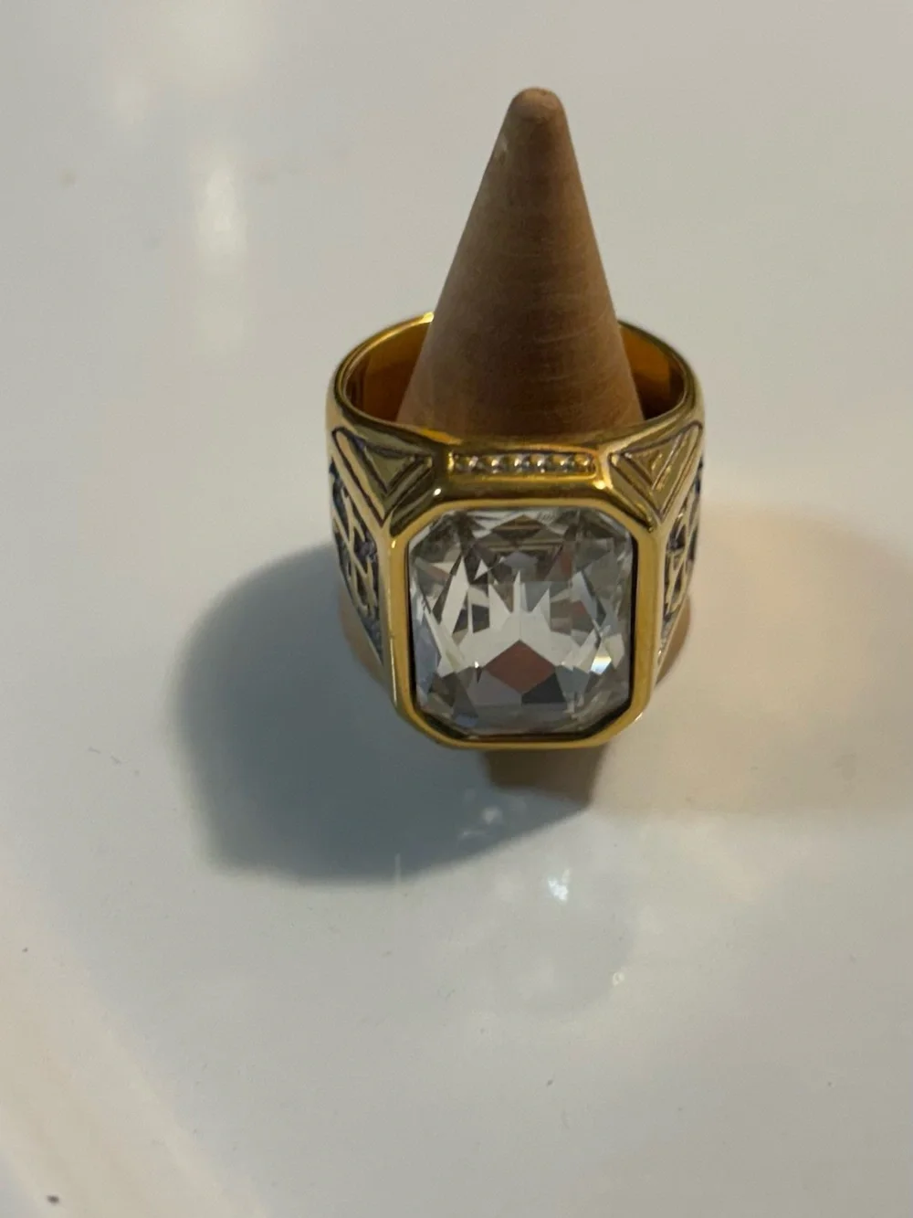 Gold-Tone Statement Ring with Large Clear Stone